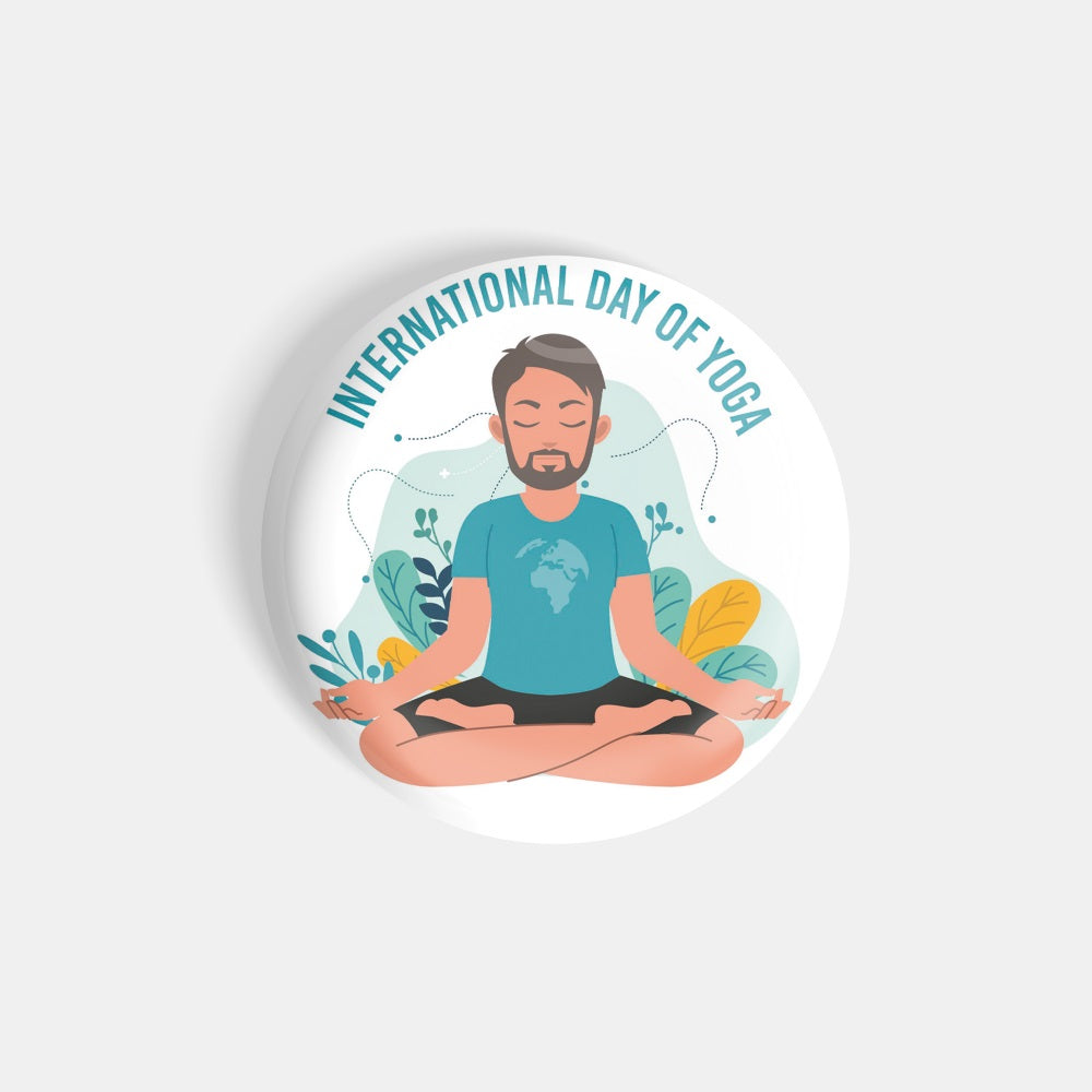 dhcrafts Round Fridge Magnet White International Yoga Day D3 Glossy Finish Design Pack of 1 (58 mm)
